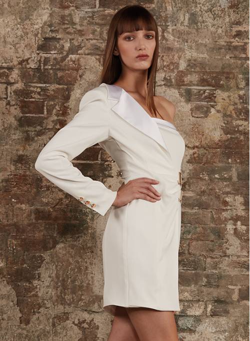 One shoulder hotsell white blazer dress